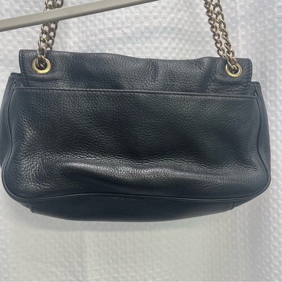 Michael Kors Black Leather Fulton Flap Shoulder Bag with Gold Chain - Picture 7 of 12